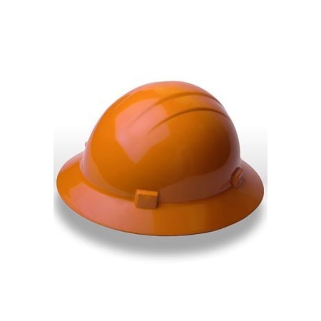 Erb Americana Mega Ratchet Full Brim Safety Helmet, 4-PT NYLON SUSPENSION w/RATCHET ADJUSTMENT, Orange 19223